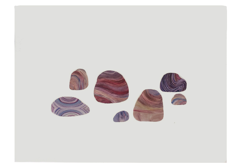 oil painting on paper, stones, red rocks